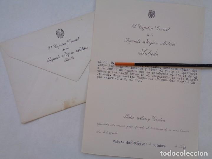 Military Antiques: CAPITANIA GENERAL 2&ordf; REGION MILITAR: CARTA INVITACION A COMIDA CAMPA&Ntilde;A A TTE. MEDICO. SEVILLA, 1978