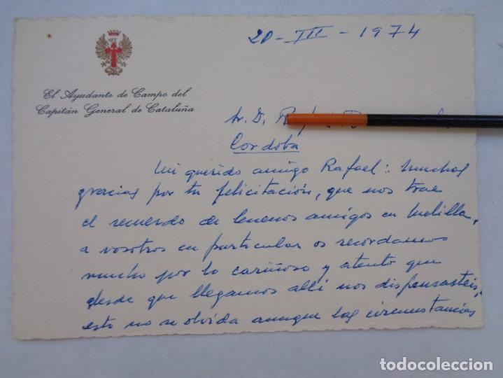 Militaria: TARJETA DEL AYUDANTE DE CAMPO DEL CAPITAN GENERAL DE CATALU&Ntilde;A A AMIGO . 1974. MANUSCRITA