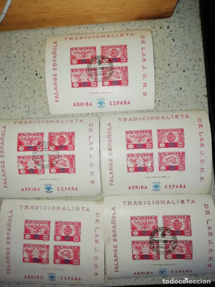 Militaria: 5 Hojita de 4 vi&ntilde;etas de falange espa&ntilde;ola de la Jons de sevilla