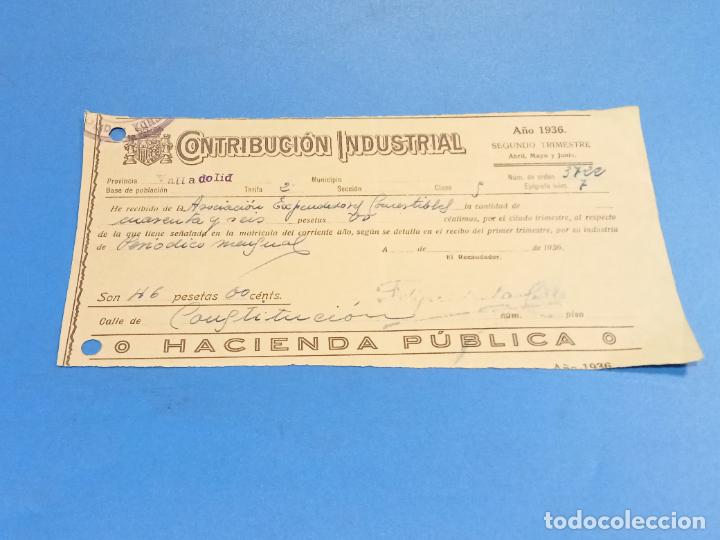 Militaria: CONTRIBUCI&Oacute;N INDUSTRIAL. VALLADOLID. A&Ntilde;O 1936 SEGUNDO TRIMESTRE. GUERRA CIVIL.