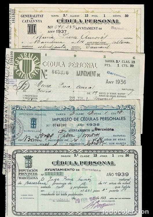 Militaria: F-11 Guerra Civil Conjunto de las 4 CEDULAS PERSONALES de la 3&ordf; Tarifa, de los a&ntilde;os que dur&oacute; la cont