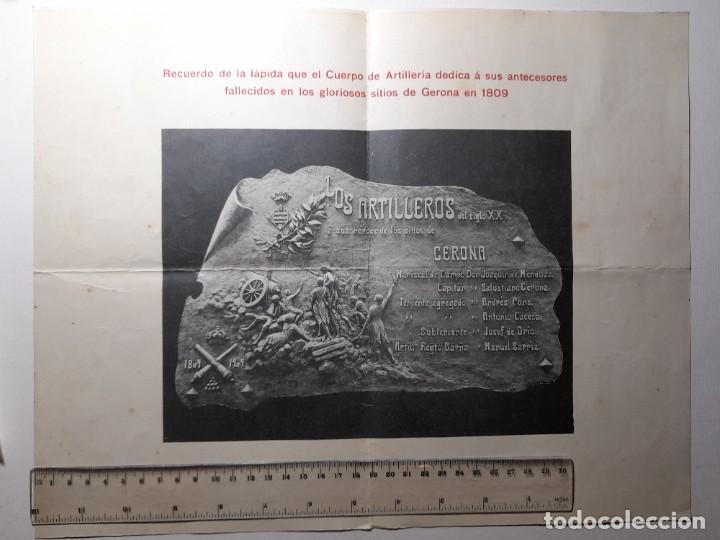 Militaria: L&aacute;mina del a&ntilde;o 1909 l&aacute;pida regalada por los artilleros en el centenario del sitio de Gerona