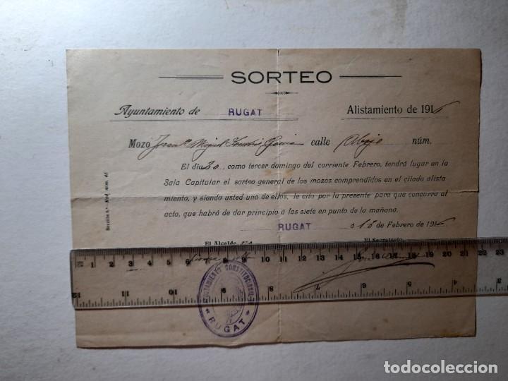 Militaria: Documento de citaci&oacute;n para sorteo de un mozo, ayuntamiento de Rugat, Valencia a&ntilde;o 1916
