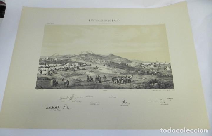 Militaria: Lamina del atlas hist&oacute;rico y topogr&aacute;fico Guerra de &Aacute;frica 1860, CAMPAMENTO DE CEUTA, MIDE 69,5 X 50