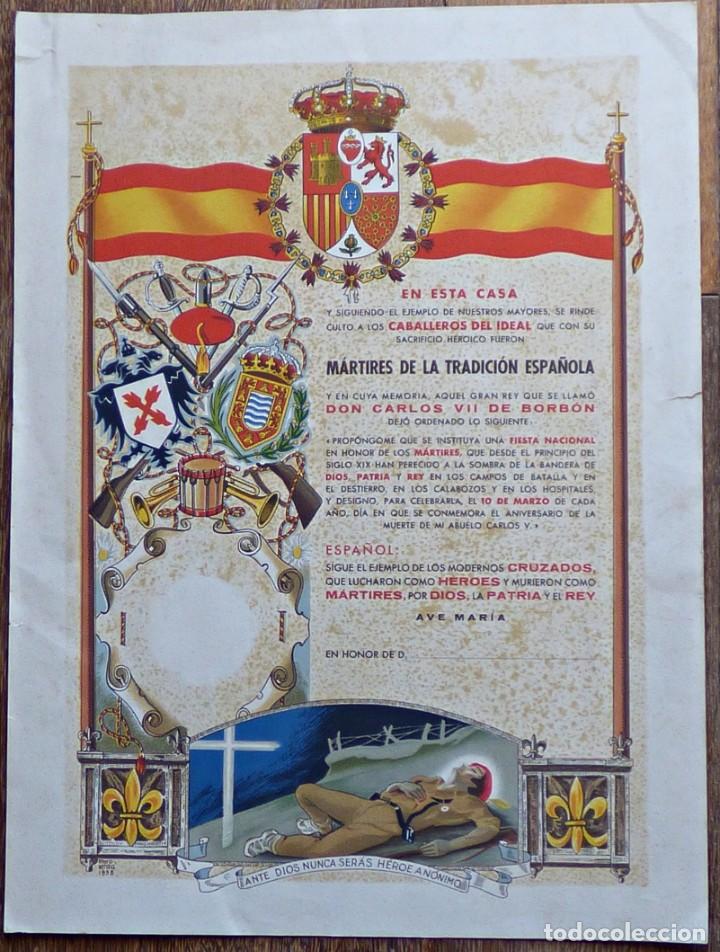 Militaria: DIPLOMA CARLISTA A LOS M&Aacute;RTIRES DE LA TRADICI&Oacute;N ESPA&Ntilde;OLA. ORIGINAL 1938