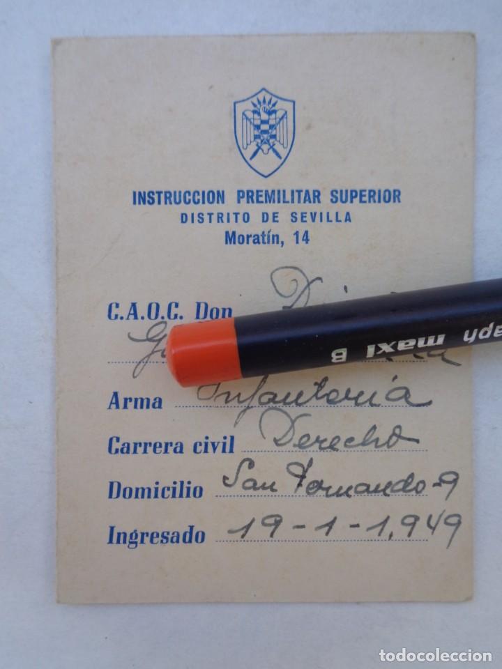 Militaria: MILICIAS UNIVERSTARIAS - INSTRUCCION PREMILITAR SUPERIOR, I.P.S.: CARNET ALUMNO DERECHO. SEVILLA, 49