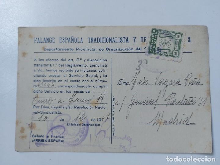Military Antiques: ANTIGUA TARJETA CARNET DE FALANGE ESPA&Ntilde;OLA - INSCRIPCI&Oacute;N SERVICIO SOCIAL - 1947 -
