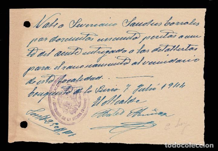 Military Antiques: *** MUY RARO RECIBO 1944 DE FALANGE DE CONQUISTA DE LA SIERRA (C&Aacute;CERES). SELLO ALCALD&Iacute;A ***