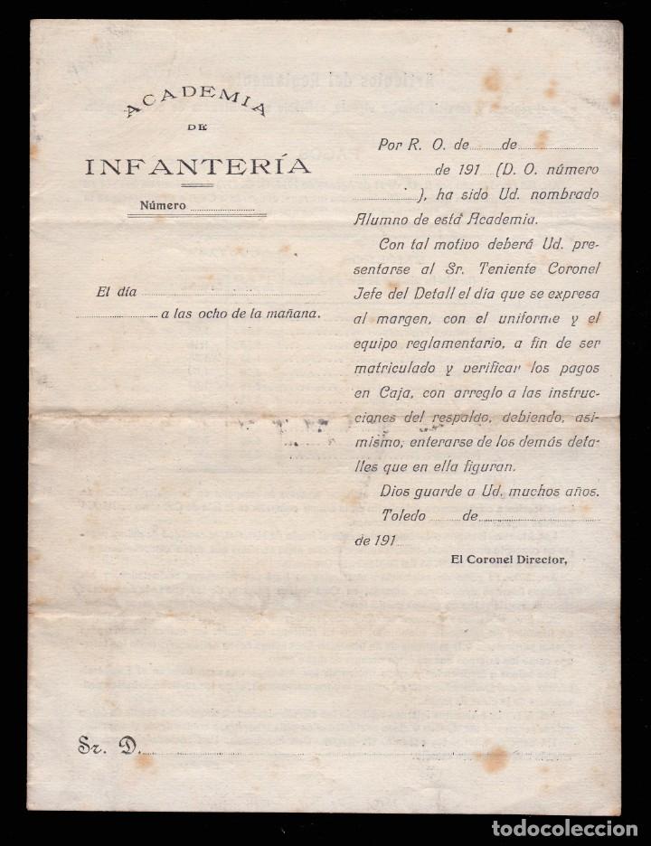 Military Antiques: *** ACADEMIA DE INFANTER&Iacute;A DE TOLEDO 191... NOMBRAMIENTO ALUMNO SIN RELLENAR ***