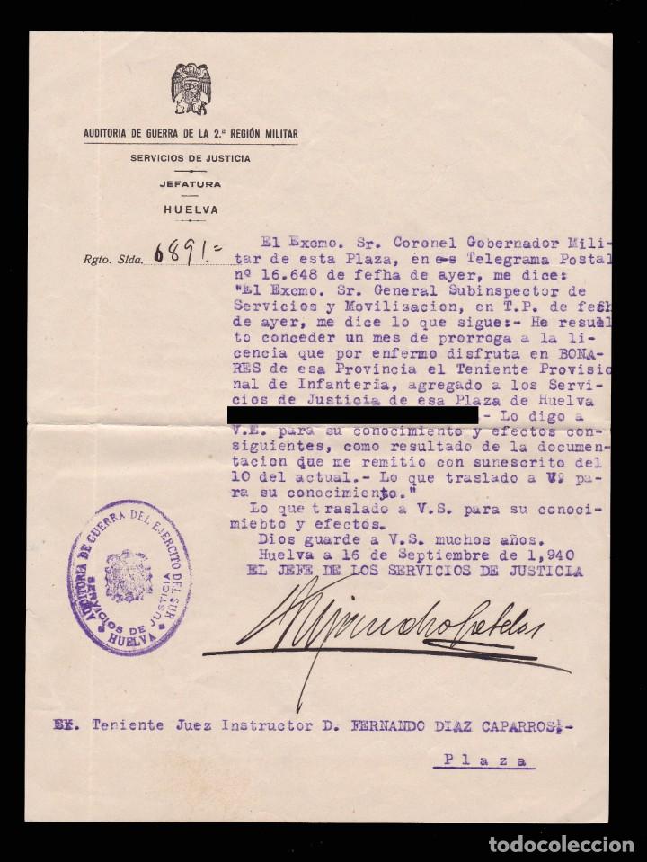 Military Antiques: *** 2&ordf; REGION MILITAR DE HUELVA 1940. LICENCIA POR ENFERMO A SOLDADO DE BONARES ***