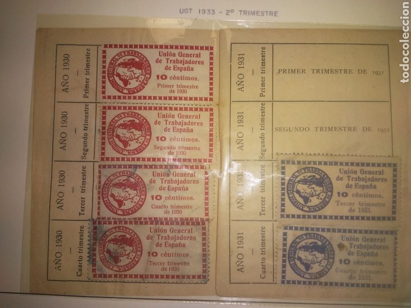 Militaria: UGT. A&Ntilde;O 1930 AL 1933 CUPONES VARIOS Y ESTATUTOS