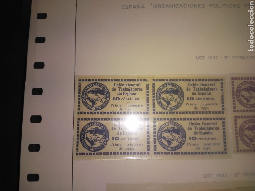 Militaria: UGT. A&Ntilde;O 1932 4 CUPONES 1&ordm; TRIMESTRE 10 CENT. AZULES