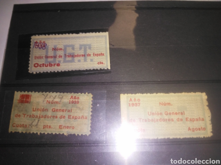 Militaria: UGT. A&Ntilde;O 1934, 1937, 1939 ( 1934 CON SOBRECARGA 1938) CUOTAS MENSUALES Y SEMANALES