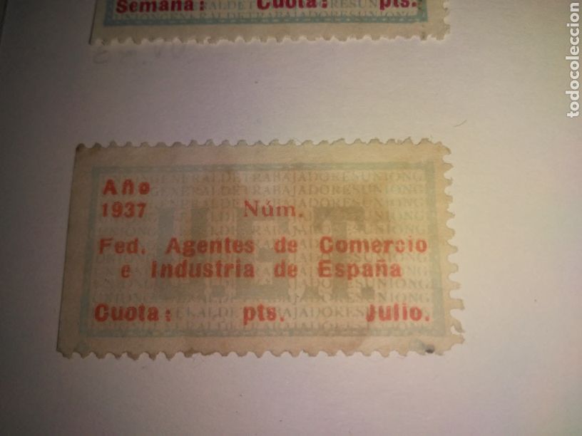 Militaria: UGT. A&Ntilde;O 1937 FEDERACION AGENTES DE COMERCIO E INDUSTRIA CUOTA MENSUAL