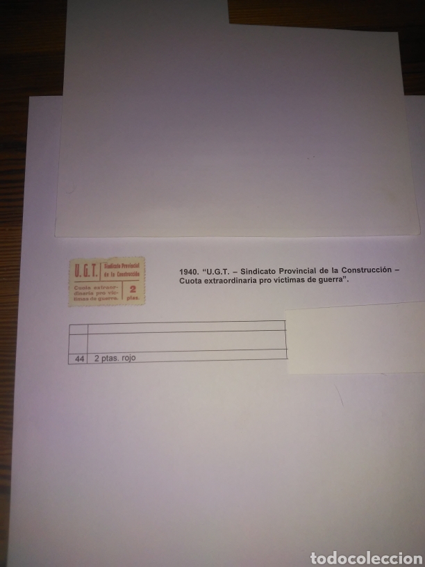 Militaria: UGT. A&Ntilde;O 1940 SINDICATO PROVINCIAL DE LA CONSTRUCCION, CUOTA EXTRAORDINARIA PRO VICTIMAS DE GUERRA