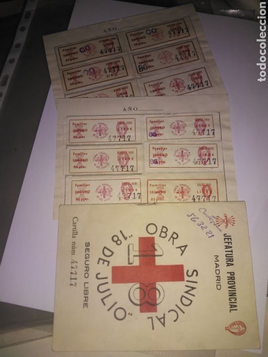 Militaria: OBRA SINDICAL 18 DE JULIO, SEGUROFAMILIAR,CUPONES MENSUALES VARIOS A&Ntilde;OS 1959/60/61