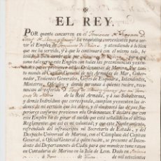 Militaria: EN PALACIO (MADRID) 1790. NOMBRAMIENTO DE TENIENTE DE NAVIO A JOSEF DE LLANO Y GARAY.FIRMA CARLOS IV. Lote 350047894