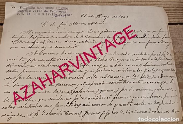 Militaria: LES, VALLE DE ARAN, LERIDA, 1943, COMUNICACION NEGATIVA PERMISO GUARDIA CIVIL DE FRONTERAS