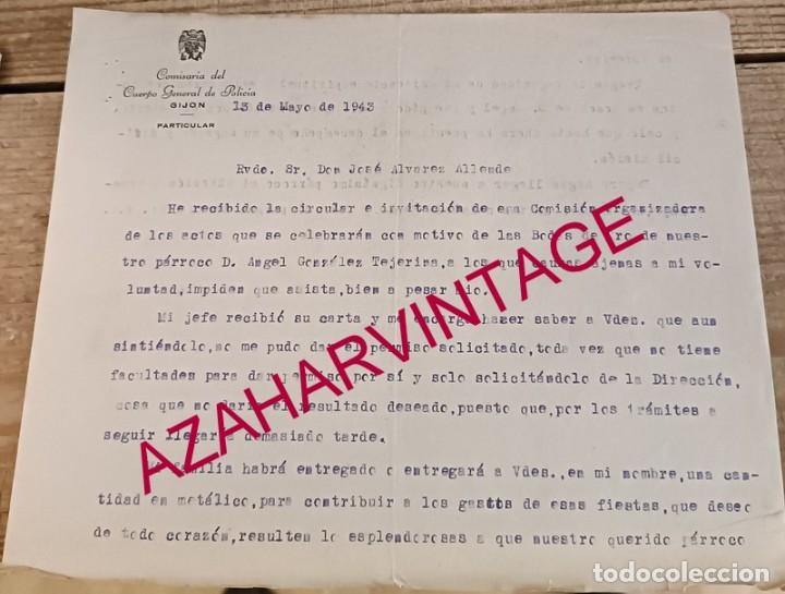 Militaria: GIJON, 1943, COMIARIA CUERPO GENERAL DE POLICIA, COMUNICACION DENEGACION PERMISO