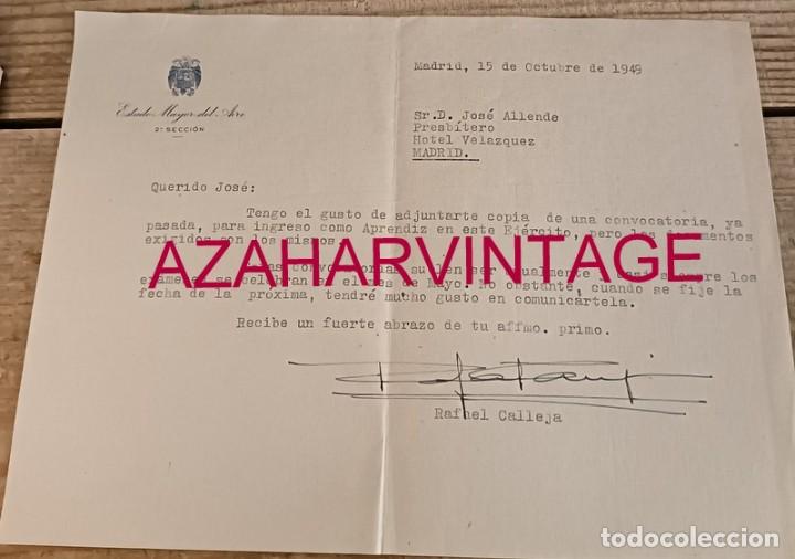 Militaria: MADRID, 1949, CARTA ESTADO MAYOR DEL AIRE, FIRMA COMANDANTE RAMON CALLEJA, TEMA APRENDIZ