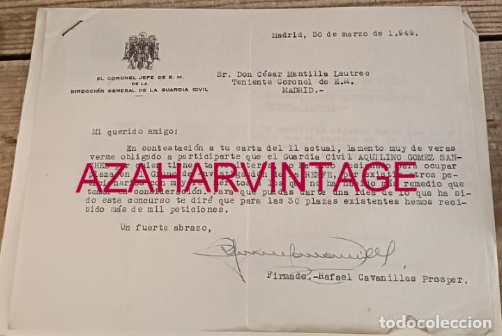 Militaria: MADRID, 1949, CARTA FIRMADA POR EL CORONEL JEFE DE LA GUARDIA CIVIL, RAFAEL CAVANILLAS PROSPER