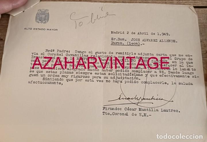 Militaria: MADRID, 1949, CARTA FIRMADA POR EL TENIENTE CORONEL DEL ESTADO MAYOR, CESAR MANTILLA LAUTREC