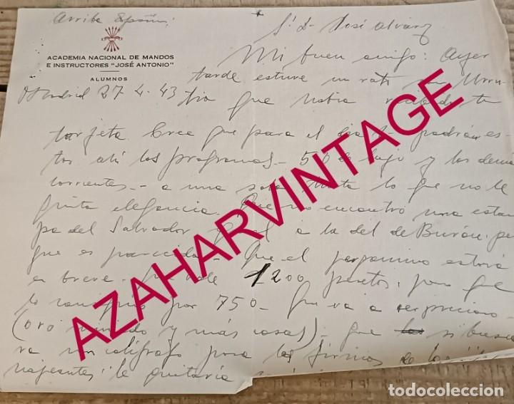Militaria: MADRID, 1943, CARTA MEMBRETE ACADEMIA NACIONAL DE MANDOS E INSTRUCTORES JOSE ANTONIO, ALUMNOS