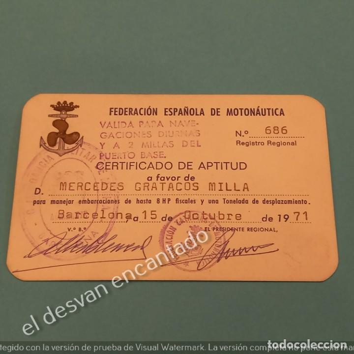 Military Antiques: FEDERACION ESPA&Ntilde;OLA DE MOTONAUTICA. Certificado aptitud con vi&ntilde;eta Hu&eacute;rfanos Armada