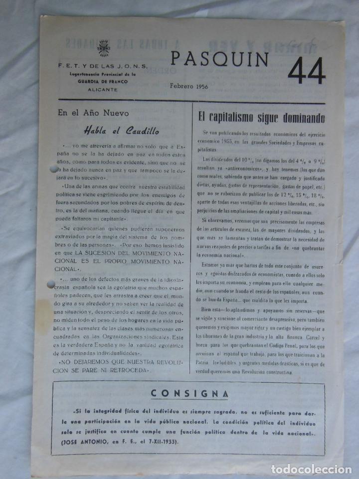 Military Antiques: PASQU&Iacute;N, 44. Febrero 1956. LUGARTENENCIA PROVINCIAL DE LA GUARDIA DE FRANCO. FET Y DE LAS JONS