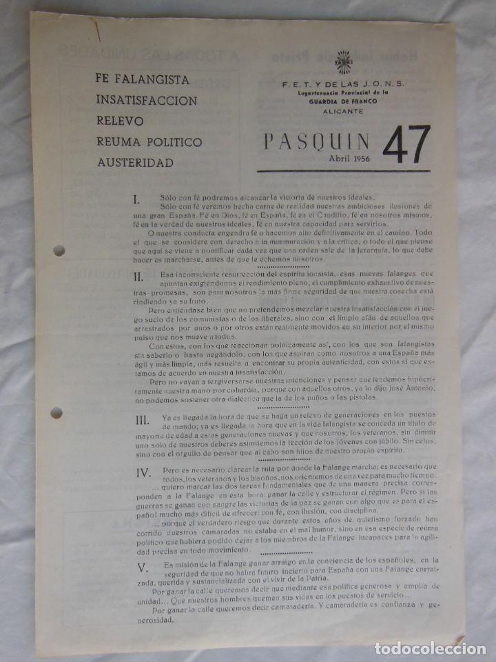 Military Antiques: PASQU&Iacute;N, 47. Abril 1956. LUGARTENENCIA PROVINCIAL DE LA GUARDIA DE FRANCO. FET Y DE LAS JONS