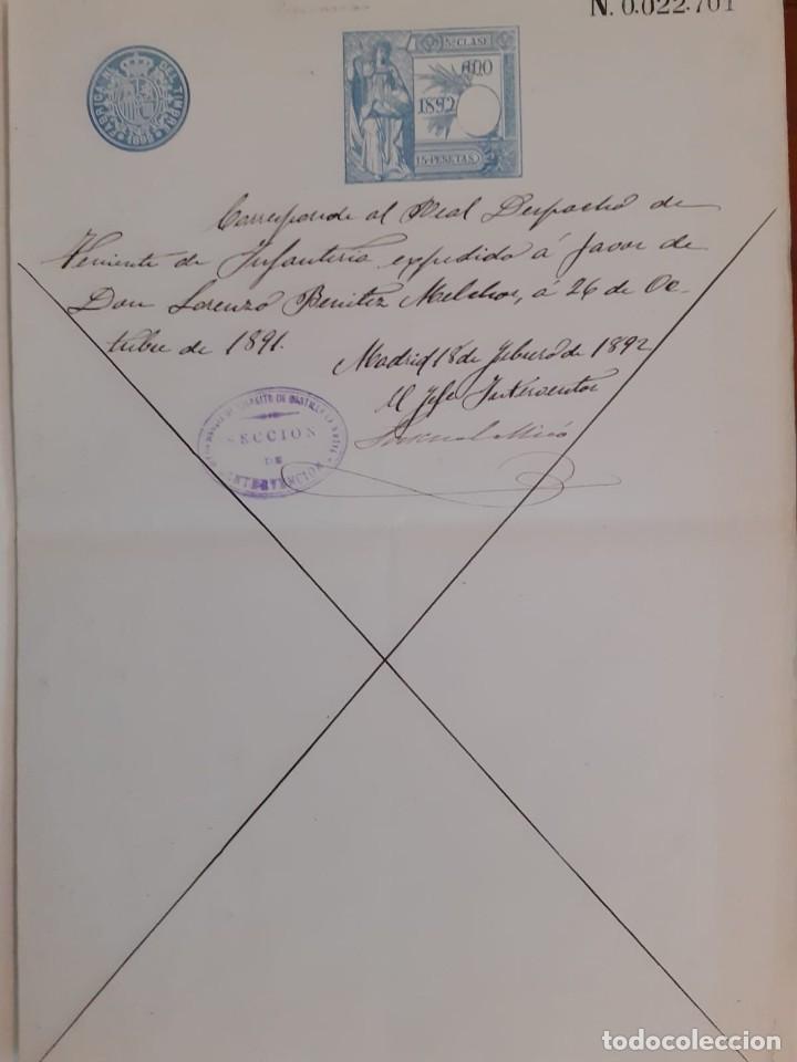 Militaria: DESPACHO DE EMPLEO 1891 - Foto 3