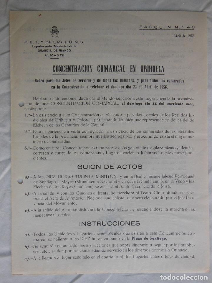 Militaria: PASQU&Iacute;N, 48. Abril 1956. LUGARTENENCIA PROVINCIAL DE LA GUARDIA DE FRANCO. FET Y DE LAS JONS