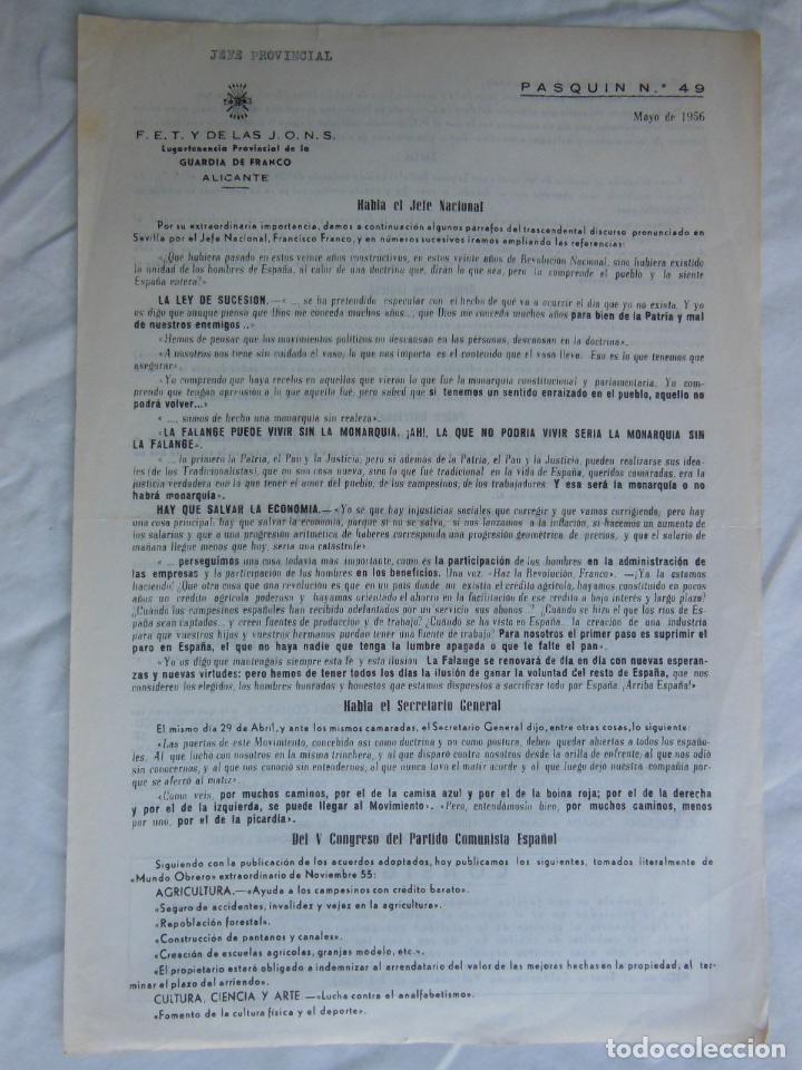 Militaria: PASQU&Iacute;N, 49. Mayo 1956. LUGARTENENCIA PROVINCIAL DE LA GUARDIA DE FRANCO. FET Y DE LAS JONS