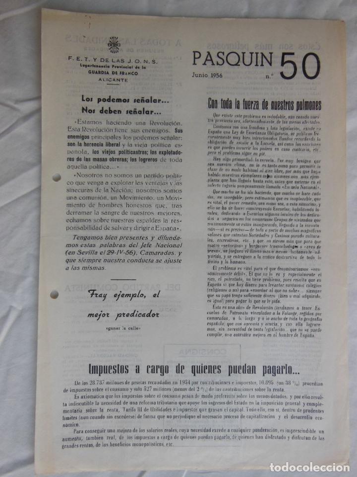 Militaria: PASQU&Iacute;N, 50 Junio 1956. LUGARTENENCIA PROVINCIAL DE LA GUARDIA DE FRANCO. FET Y DE LAS JONS