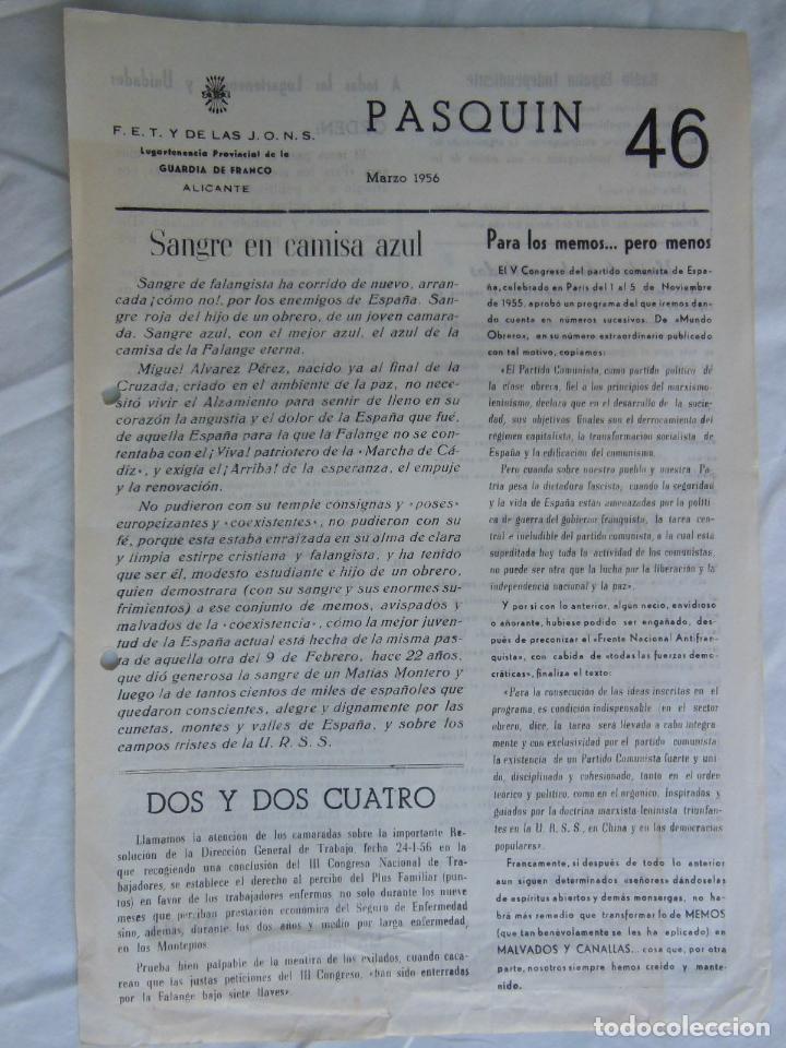 Militaria: PASQU&Iacute;N, 46 Marzo 1956. LUGARTENENCIA PROVINCIAL DE LA GUARDIA DE FRANCO. FET Y DE LAS JONS