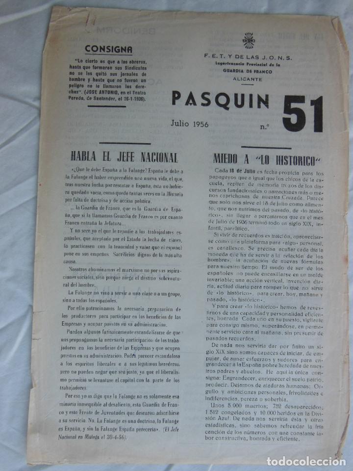 Militaria: PASQU&Iacute;N, 51 Julio 1956. LUGARTENENCIA PROVINCIAL DE LA GUARDIA DE FRANCO. FET Y DE LAS JONS