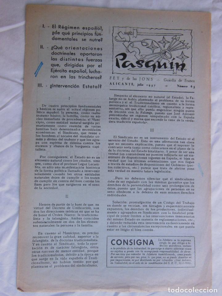 Militaria: PASQU&Iacute;N, 65 Julio 1957. GUARDIA DE FRANCO. FET Y DE LAS JONS. Alicante