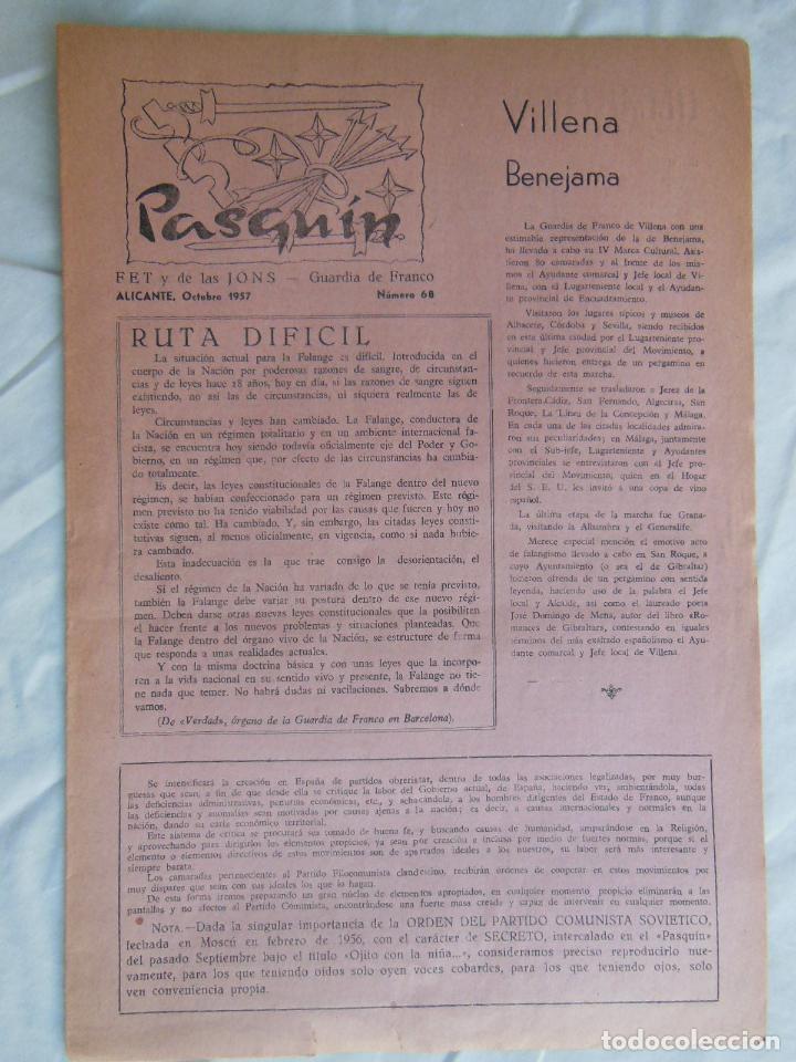 Militaria: PASQU&Iacute;N, 68 Octubre 1957. GUARDIA DE FRANCO. FET Y DE LAS JONS. Alicante