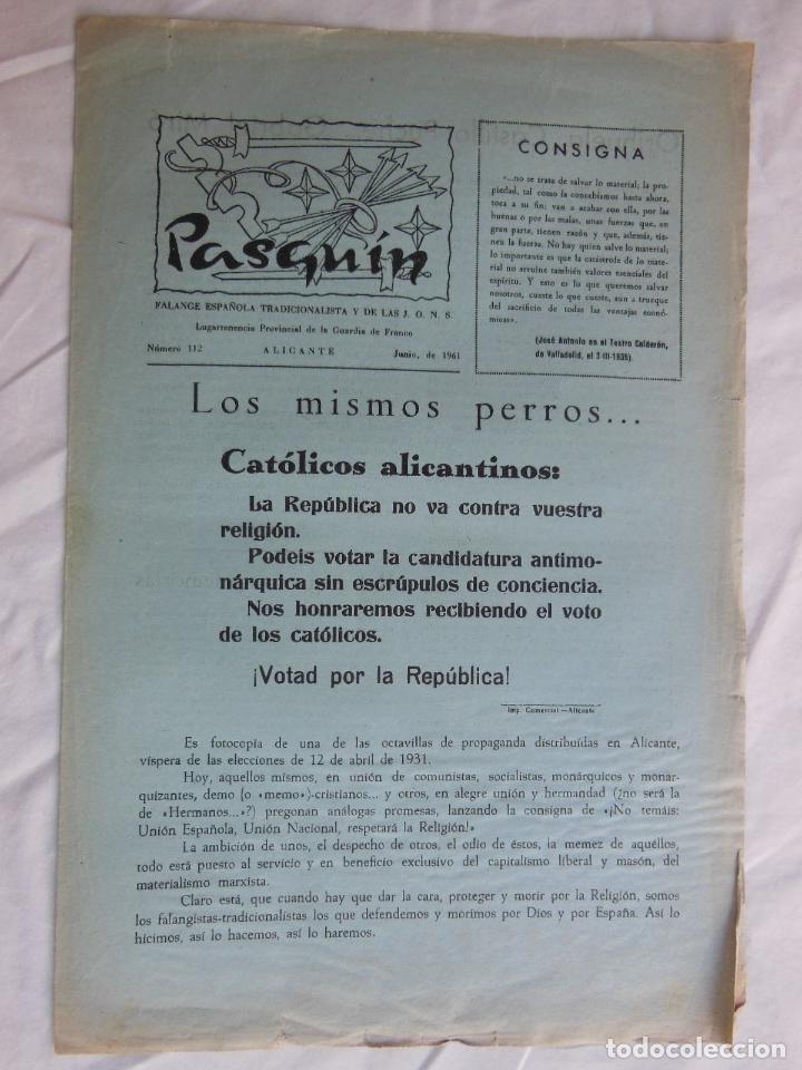 Militaria: PASQU&Iacute;N, 112 Junio 1961. LUGARTENENCIA GUARDIA DE FRANCO. FET Y DE LAS JONS. Alicante