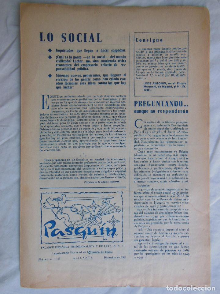 Militaria: PASQU&Iacute;N, 118 Diciembre 1961. LUGARTENENCIA GUARDIA DE FRANCO. FET Y DE LAS JONS. Alicante