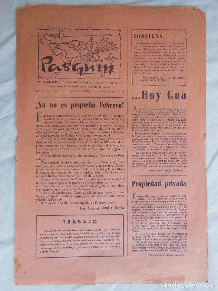 Militaria: PASQU&Iacute;N, 119 Enero 1962. LUGARTENENCIA GUARDIA DE FRANCO. FET Y DE LAS JONS. Alicante