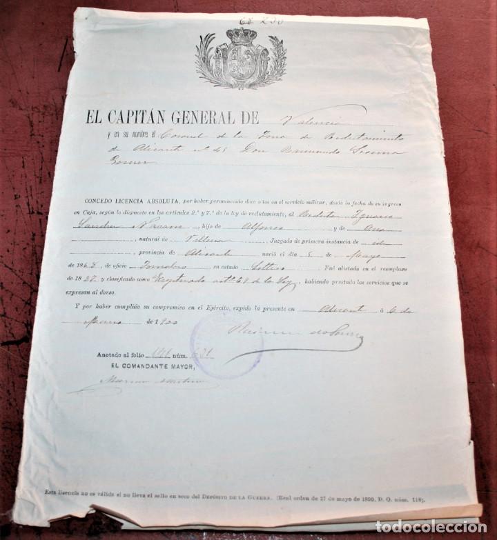 Militaria: LICENCIA ABSOLUTA DEL SERVICIO - 1900 - Foto 1