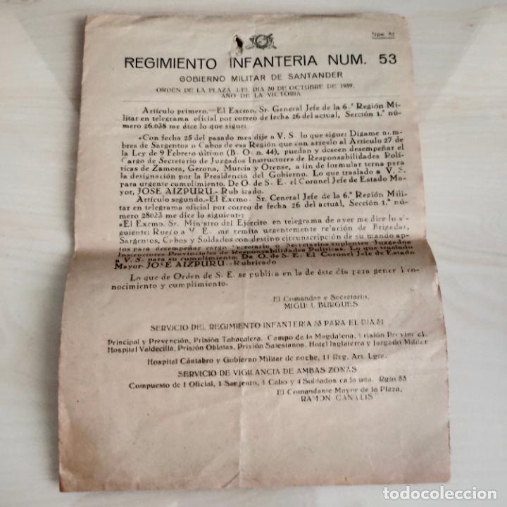 Militaria: Regimiento Infanteria Num. 53. Gobierno Militar de Santander. Orden del dia 30 Oct 1939