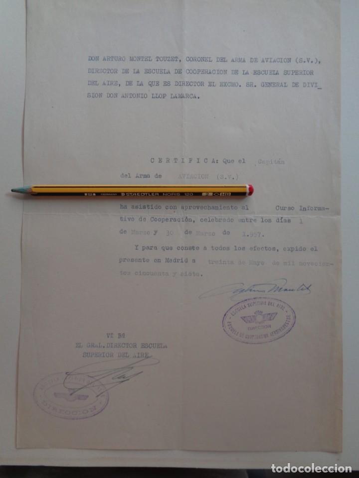 Militaria: AVIACION - ESCUELA DE COOPERACION E. SUPERIOR DEL AIRE: CERTIFICADO CURSO DE CAPITAN. MADRID 1957