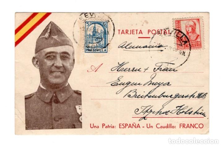 Militaria: POSTAL CIRCULADA. UNA PATRIA : ESPA&Ntilde;A. UN CAUDILLO : FRANCO, SEVILLA 1937