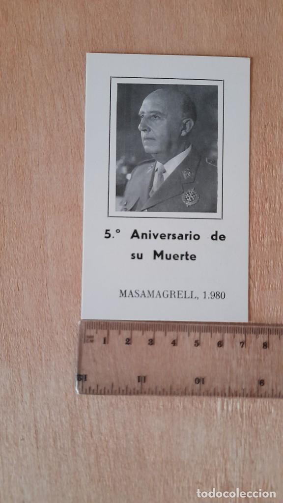 Militaria: Esquela recordatorio de Francisco Franco, Masamagrell 1980 Valencia 5&ordm; aniversario 1980