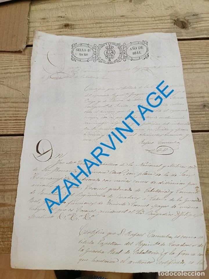 Militaria: 1841, CERTIFICADO DE SOLTERIA CAPELLAN REGIMIENTO DE CAZADORES DE LA GUARDIA REAL, RARO, 2 PAGINAS