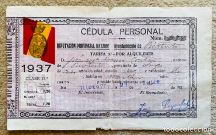 Military Antiques: A&ntilde;o 1937 C&eacute;dula Personal Diputaci&oacute;n Provincial de Lugo - Ayuntamiento de Riotorto (Guerra Civil)