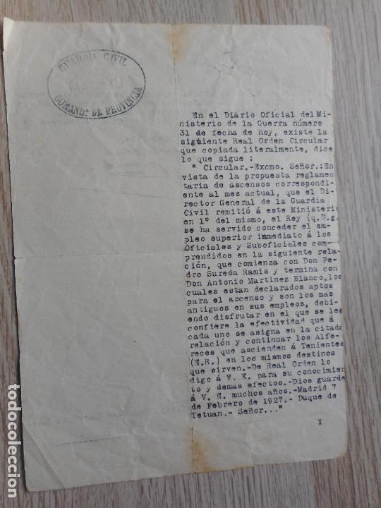Militaria: ANTIGUA CARTA GUARDIA CIVIL COMANDANCIA DE PROVINCIA MADRID 1927