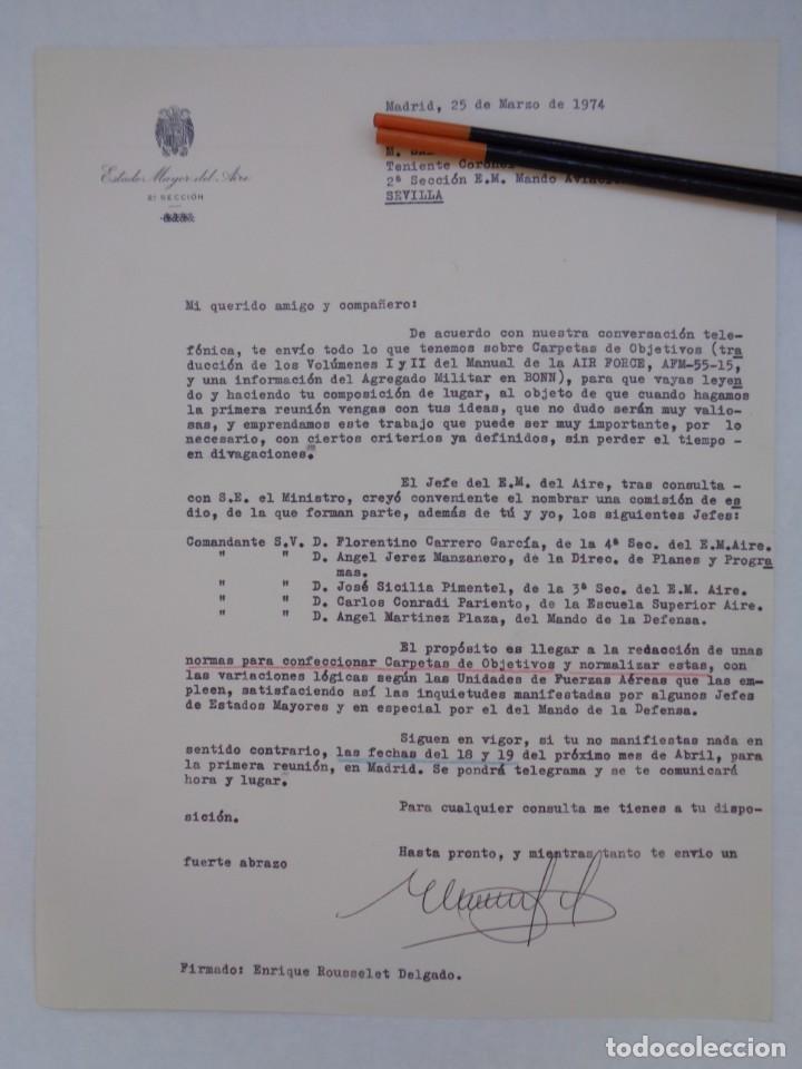Militaria: ESTADO MAYOR DEL AIRE : CARTA A TTE.CORONEL AVIACION, FIRMA ROUSSELET. MADRID, 1974